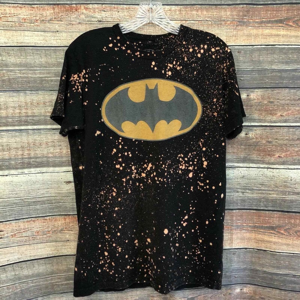 Batman Unisex Size Medium Bleached Bleach Splatter Upcycled Graphic Tee
